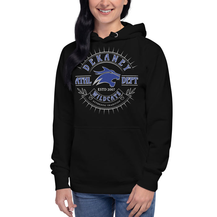 Woman wearing Dekaney High School Wildcats Black Premium Unisex Hoodie 201