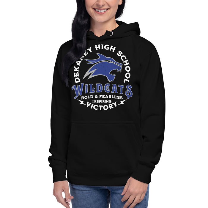 Woman wearing Dekaney High School Wildcats Black Premium Unisex Hoodie 206