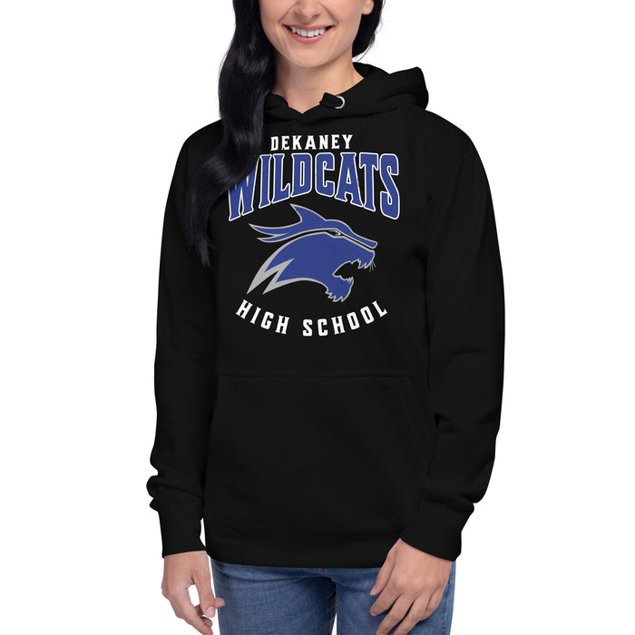 Woman wearing Dekaney High School Wildcats Black Premium Unisex Hoodie 213