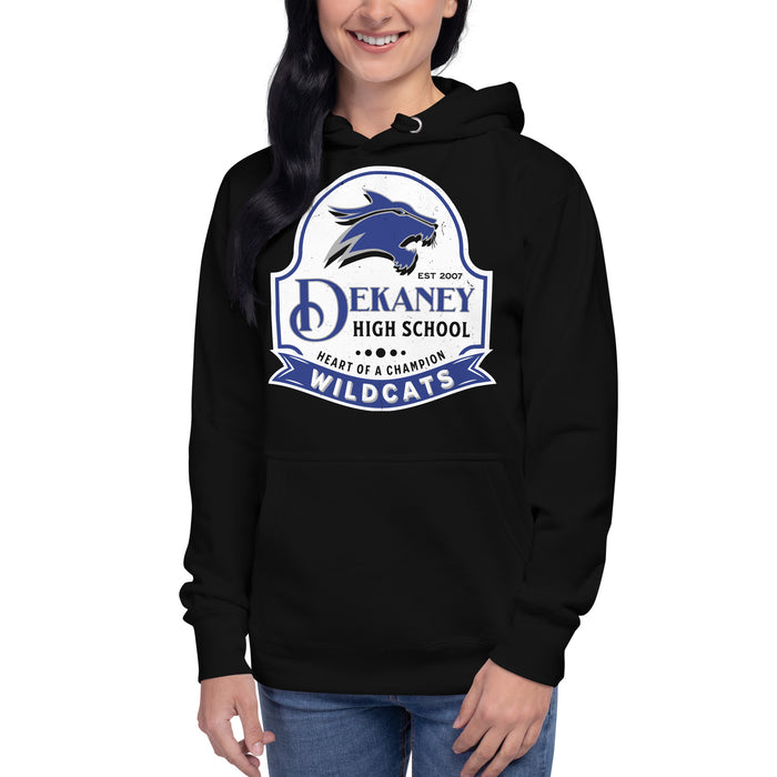 Woman wearing Dekaney High School Wildcats Black Premium Unisex Hoodie 219