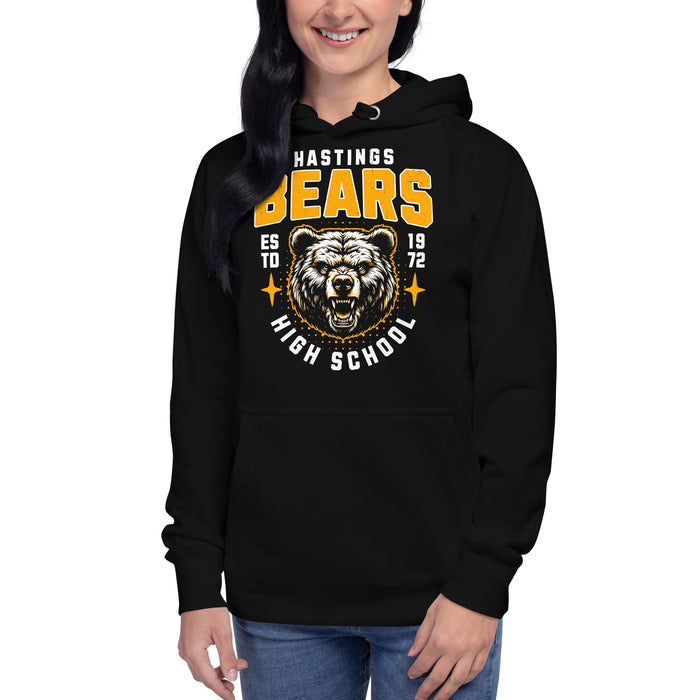 Close-up view of Hastings High School Bears Black Premium Unisex Hoodie 204