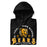 A close-up picture of a black hoodie with the Hastings High School Bears logo folded neatly. This hoodie features design #206