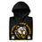 A close-up picture of a black hoodie with the Hastings High School Bears logo folded neatly. This hoodie features design #208