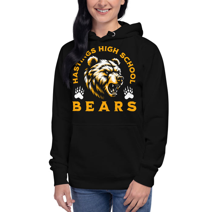 Woman wearing Hastings High School Bears Black Premium Unisex Hoodie 208