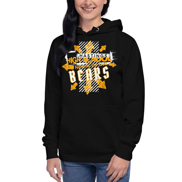 Woman wearing Hastings High School Bears Black Premium Unisex Hoodie 210