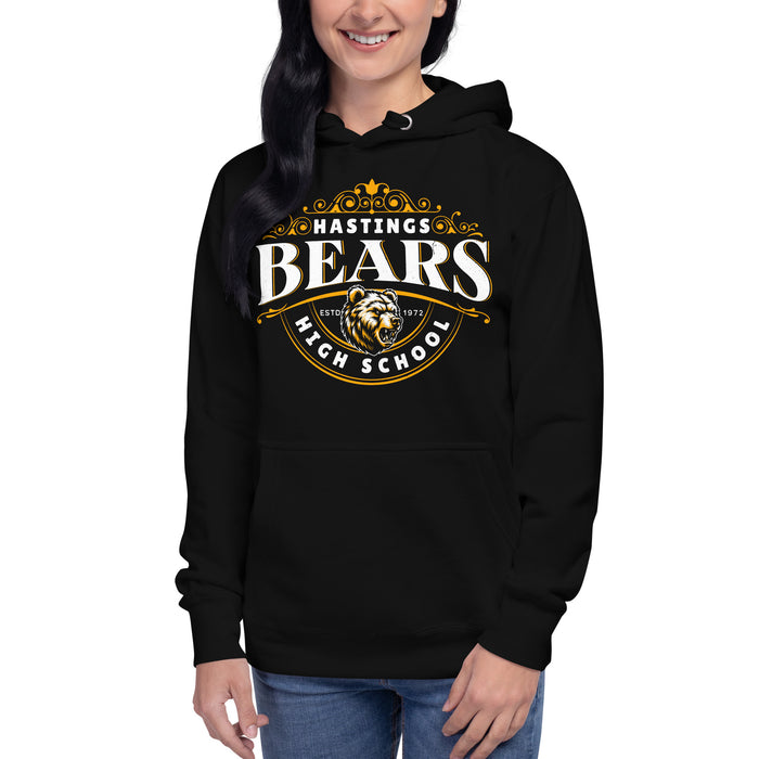 Woman wearing Hastings High School Bears Black Premium Unisex Hoodie 211