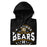 A close-up picture of a black hoodie with the Hastings High School Bears logo folded neatly. This hoodie features design #218