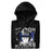 A close-up picture of a black hoodie with the Hebron High School Hawks logo folded neatly. This hoodie features design #205