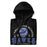 A close-up picture of a black hoodie with the Hebron High School Hawks logo folded neatly. This hoodie features design #206