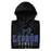 A close-up picture of a black hoodie with the Hebron High School Hawks logo folded neatly. This hoodie features design #217