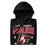 A close-up picture of a black hoodie with the Lake Travis High School Cavaliers logo folded neatly. This hoodie features design #206