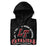 A close-up picture of a black hoodie with the Lake Travis High School Cavaliers logo folded neatly. This hoodie features design #206