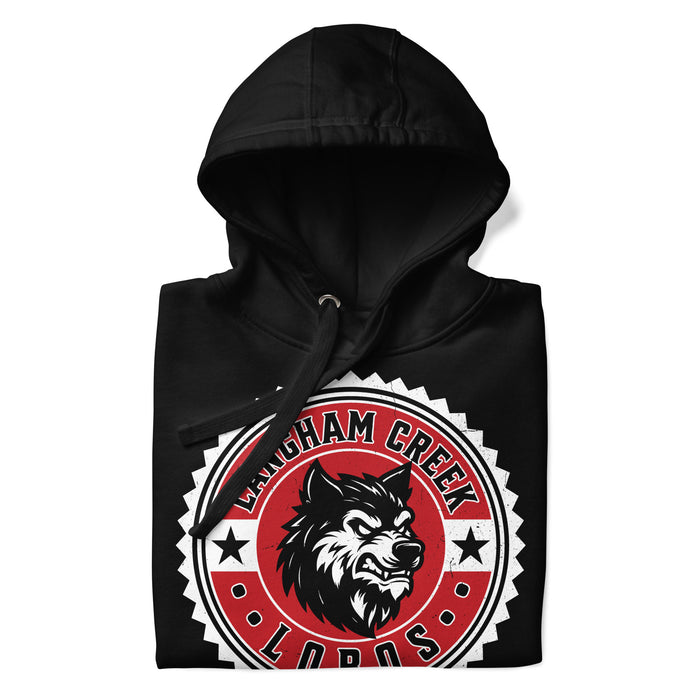 Neatly folded Langham Creek High School Lobos Black Premium Unisex Hoodie 203