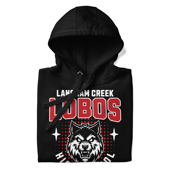 Neatly folded Langham Creek High School Lobos Black Premium Unisex Hoodie 204