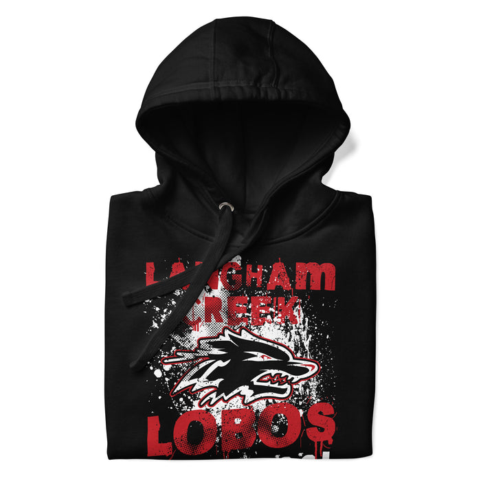 Neatly folded Langham Creek High School Lobos Black Premium Unisex Hoodie 205