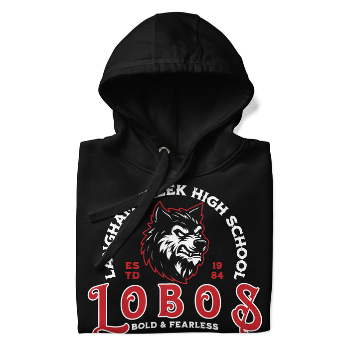 Neatly folded Langham Creek High School Lobos Black Premium Unisex Hoodie 206