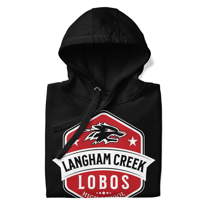 Neatly folded Langham Creek High School Lobos Black Premium Unisex Hoodie 209