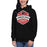 Woman wearing Langham Creek High School Lobos Black Premium Unisex Hoodie 209