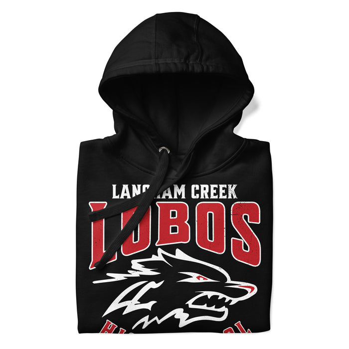 Neatly folded Langham Creek High School Lobos Black Premium Unisex Hoodie 213