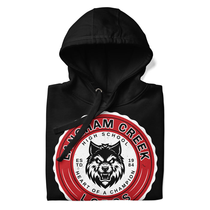 Neatly folded Langham Creek High School Lobos Black Premium Unisex Hoodie 216