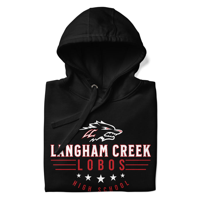 Neatly folded Langham Creek High School Lobos Black Premium Unisex Hoodie 217