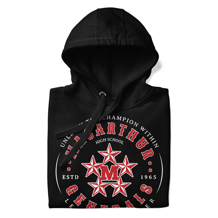 Neatly folded MacArthur High School Generals Black Premium Unisex Hoodie 214