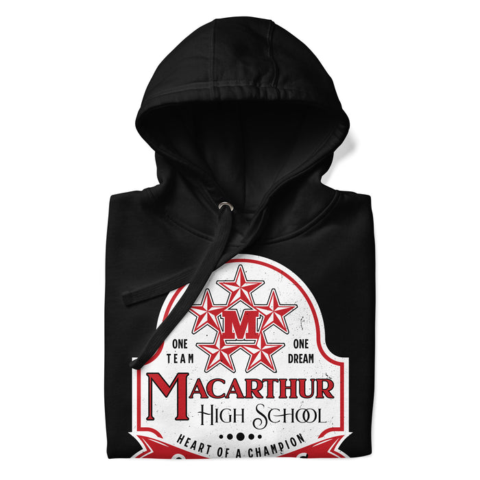 Close-up view of MacArthur High School Generals Black Premium Unisex Hoodie 219