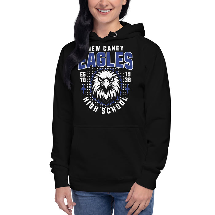 Woman wearing New Caney High School Eagles Black Premium Unisex Hoodie 204