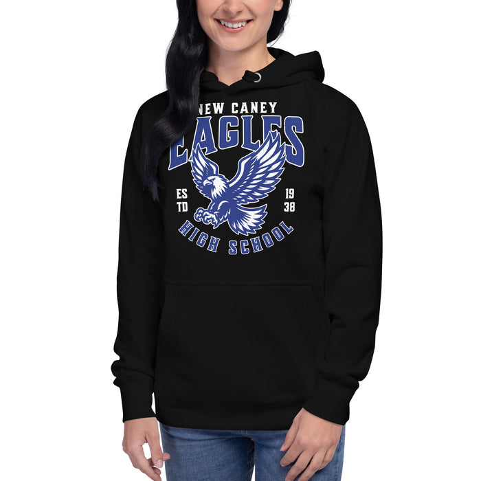 Woman wearing New Caney High School Eagles Black Premium Unisex Hoodie 213