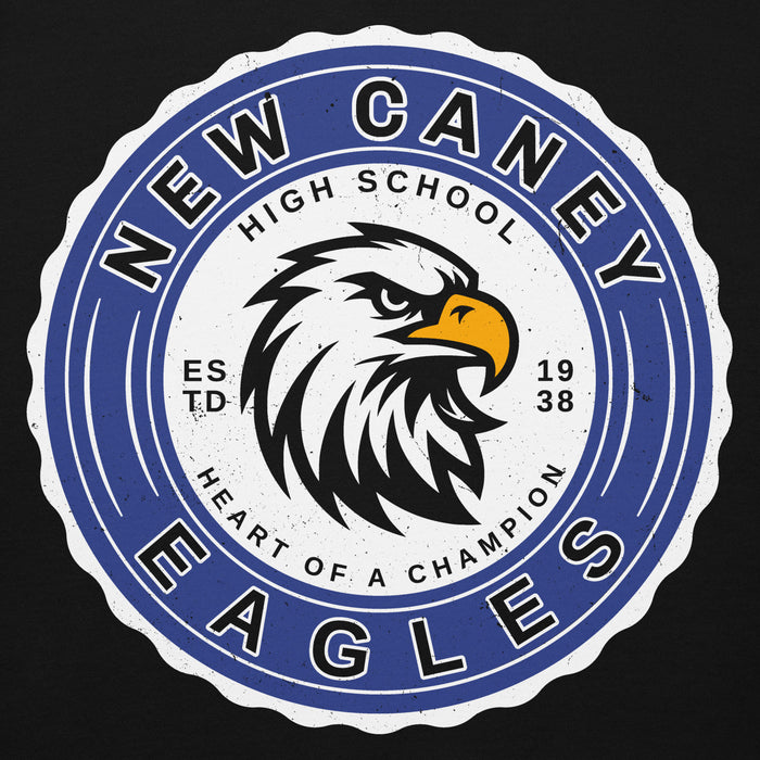 Close-up view of New Caney High School Eagles Black Premium Unisex Hoodie 216