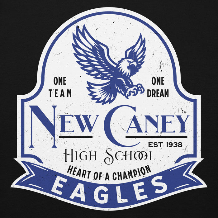 Close-up view of New Caney High School Eagles Black Premium Unisex Hoodie 219