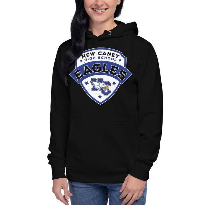 Woman wearing New Caney High School Eagles Black Premium Unisex Hoodie 221