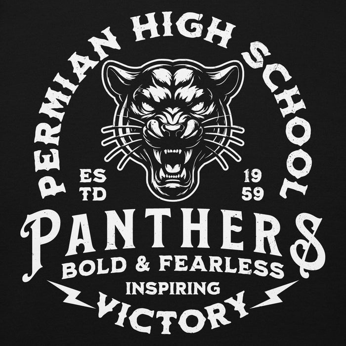 Close-up view of Permian High School Panthers Black Premium Unisex Hoodie 206