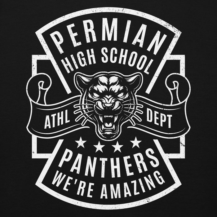 Close-up view of Permian High School Panthers Black Premium Unisex Hoodie 207