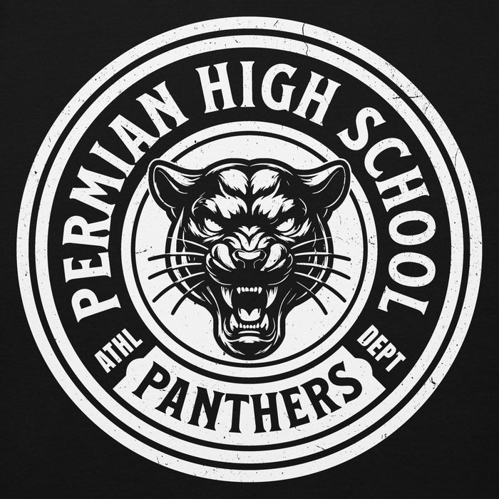 Close-up view of Permian High School Panthers Black Premium Unisex Hoodie 220