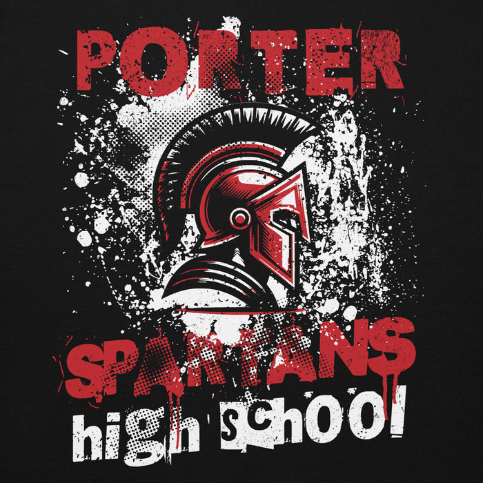 Close-up view of Porter High School Spartans Black Premium Unisex T-shirt 205