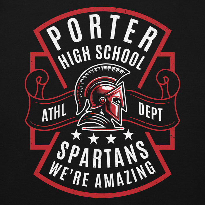 Close-up view of Porter High School Spartans Black Premium Unisex T-shirt 207