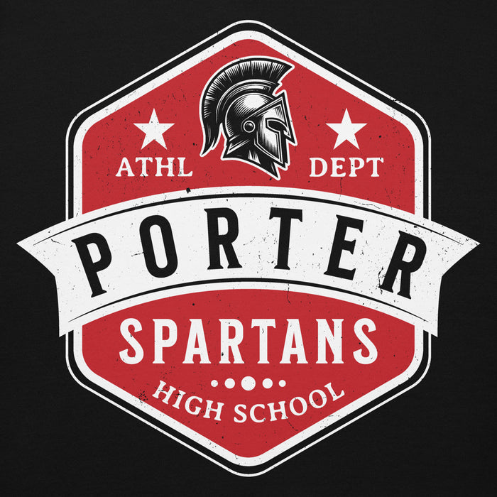 Close-up view of Porter High School Spartans Black Premium Unisex T-shirt 209