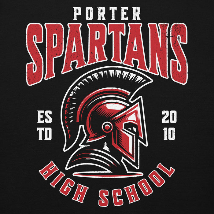 Close-up view of Porter High School Spartans Black Premium Unisex T-shirt 213