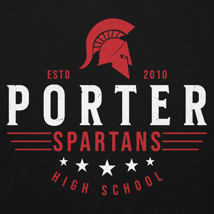 Close-up view of Porter High School Spartans Black Premium Unisex T-shirt 217