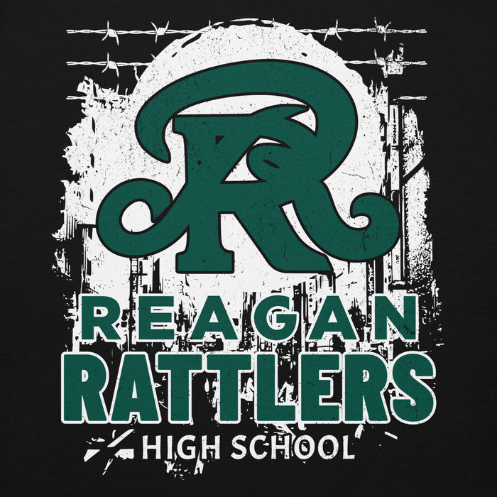 Close-up view of Reagan High School Rattlers Premium Black Hoodie 202