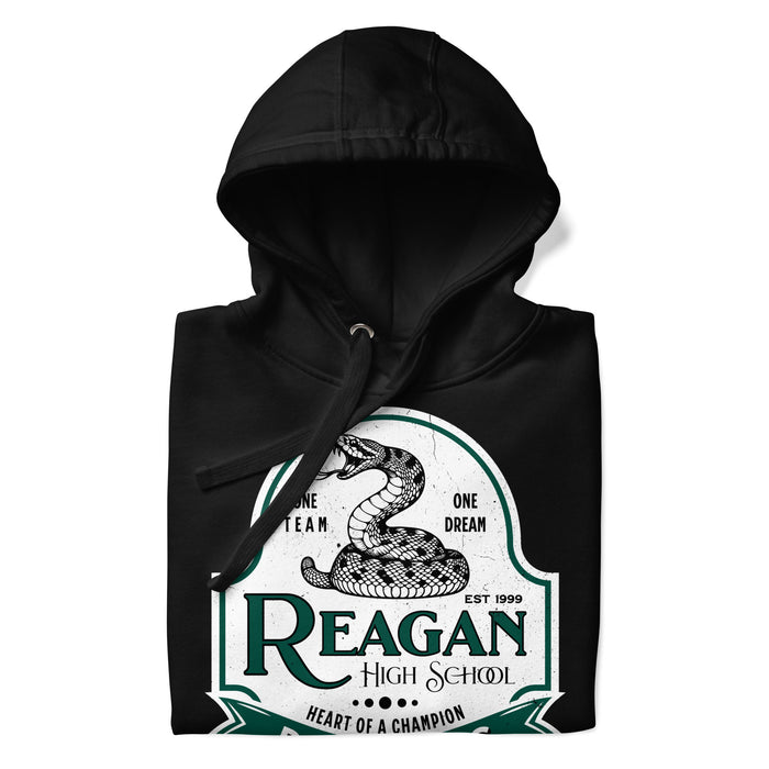 Neatly folded Reagan High School Rattlers Premium Black Hoodie 219