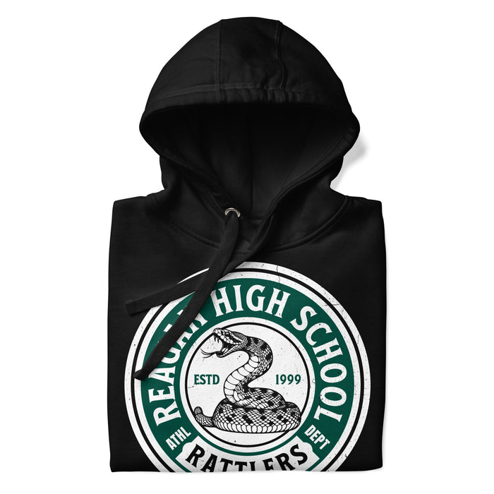 Neatly folded Reagan High School Rattlers Premium Black Hoodie 220