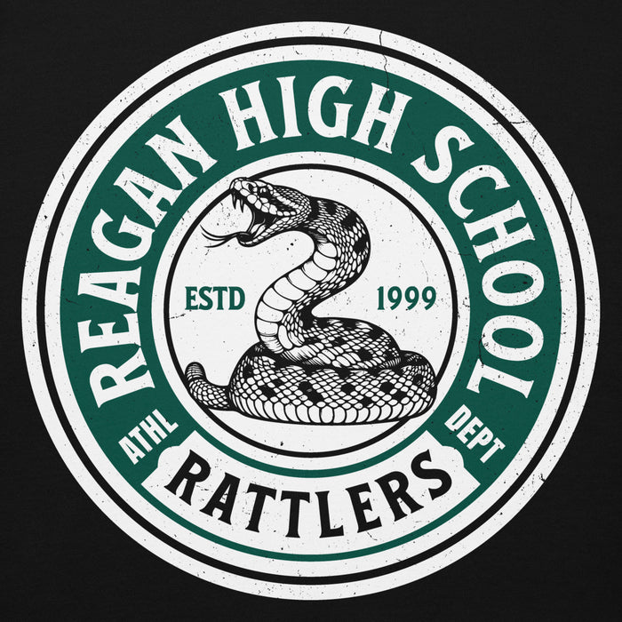 Close-up view of Reagan High School Rattlers Premium Black Hoodie 220