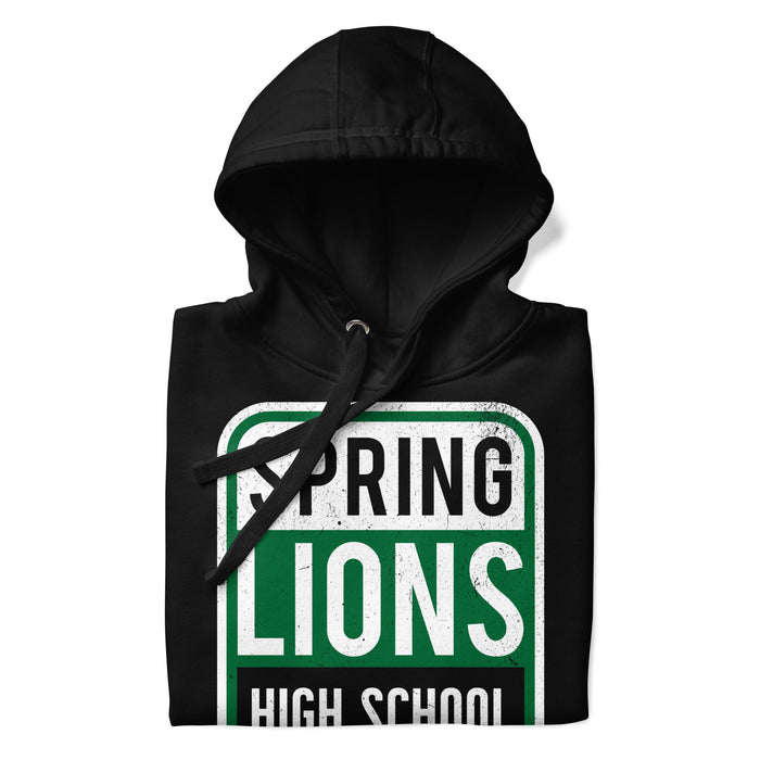 Neatly folded Spring High School Lions Black Premium Unisex Hoodie 001