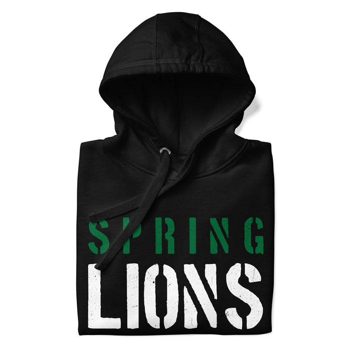 Neatly folded Spring High School Lions Black Premium Unisex Hoodie 017