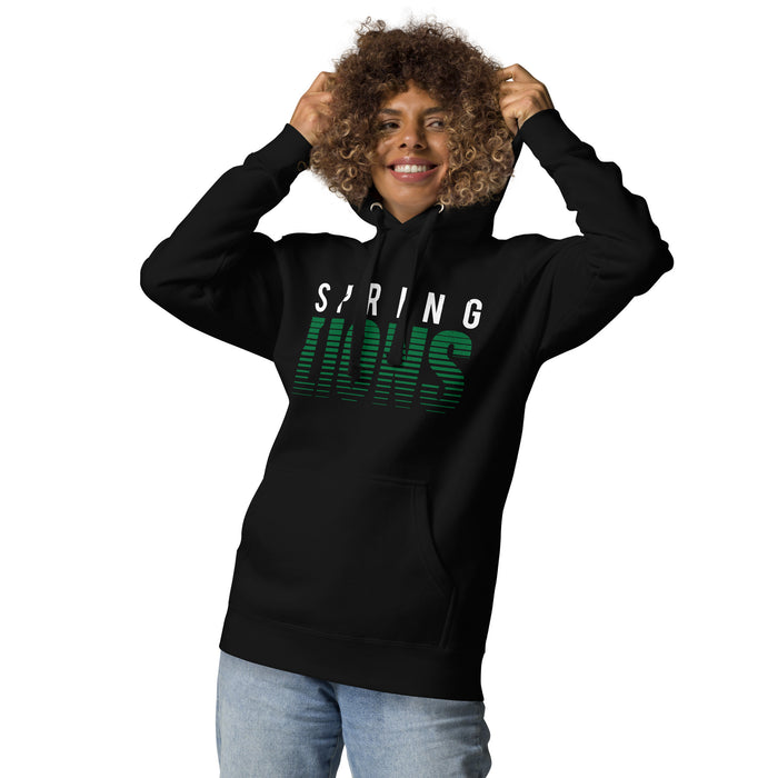 Woman wearing Spring High School Lions Black Premium Unisex Hoodie 024