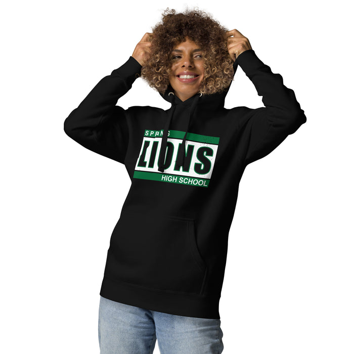 Woman wearing Spring High School Lions Black Premium Unisex Hoodie 098