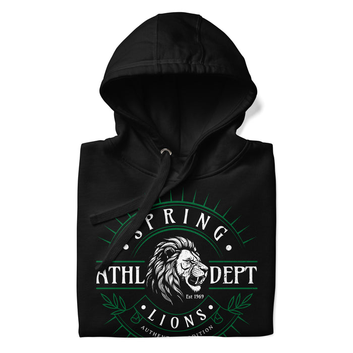 Neatly folded Spring High School Lions Black Premium Unisex Hoodie 201