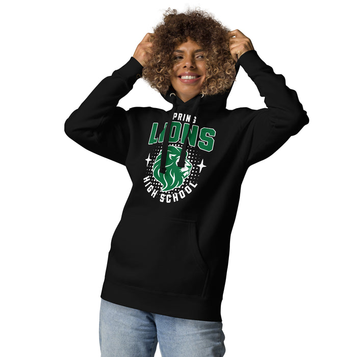 Woman wearing Spring High School Lions Black Premium Unisex Hoodie 204